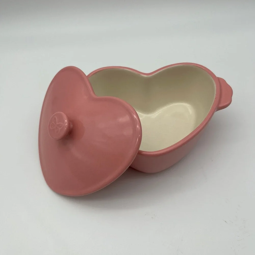 The Pioneer Woman Casserole‎ Dish Pink Heart Stoneware Butterfly Lid A51